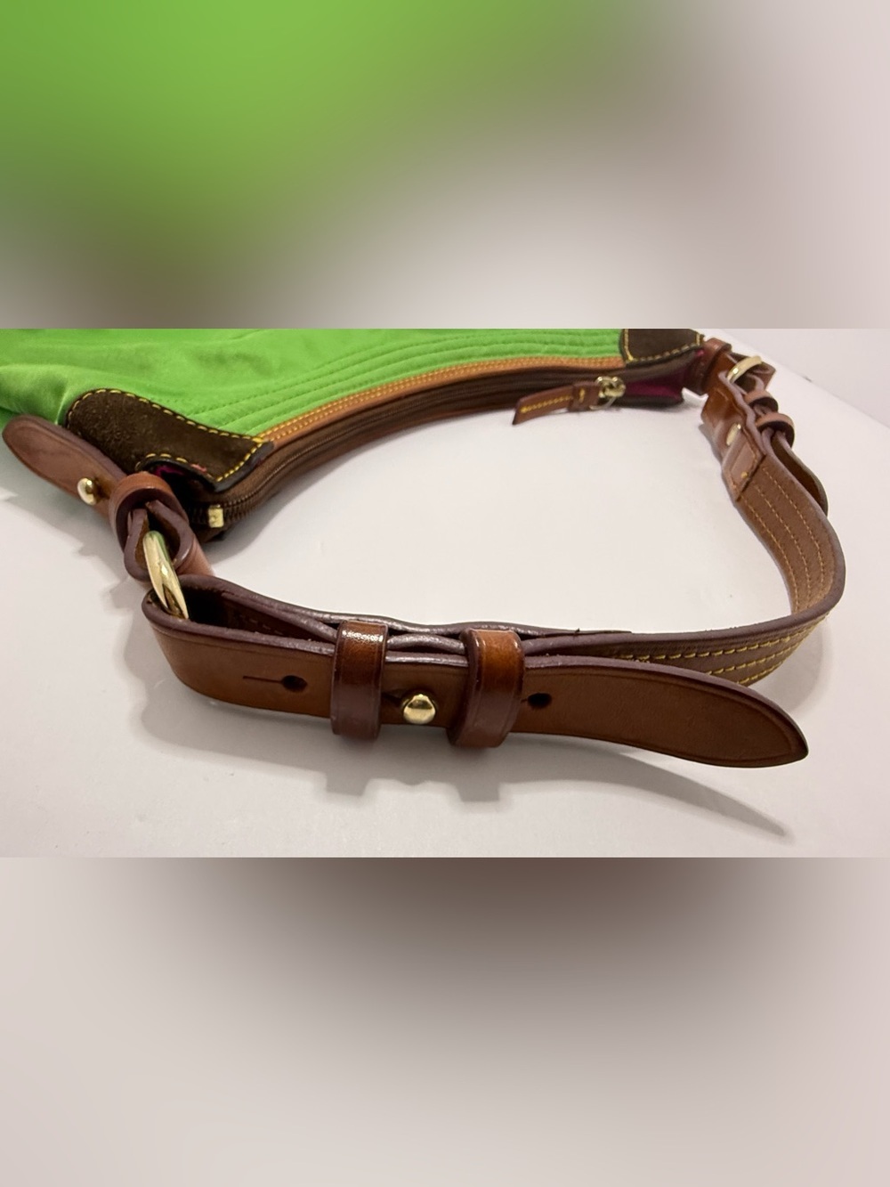 Dooney & Bourke Lime Green Nylon Shoulder Bag Pink Lining. - Picture 11 of 12